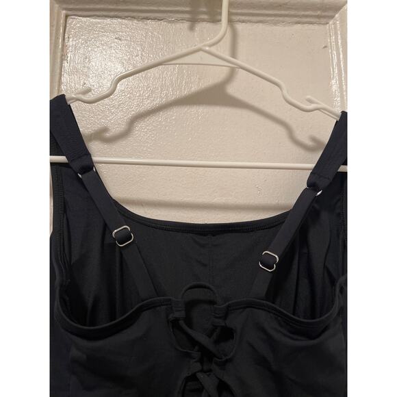 Women's Black Square Neckline Tie Back One-Piece Swimsuit NWT Size L - Picture 9 of 9